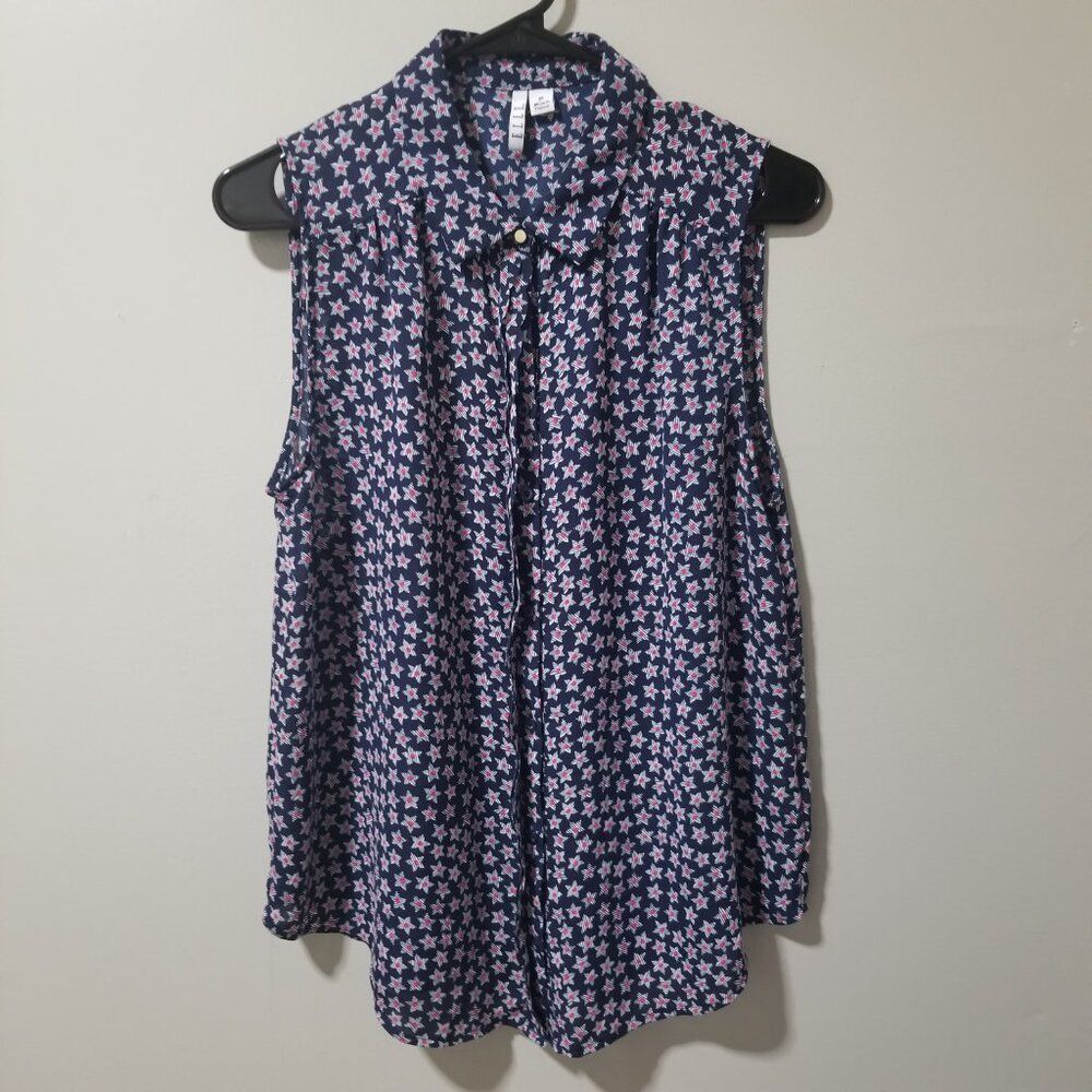❤️2/$12 Elle Sleeveless Patriotic Blue Stars Blouse M